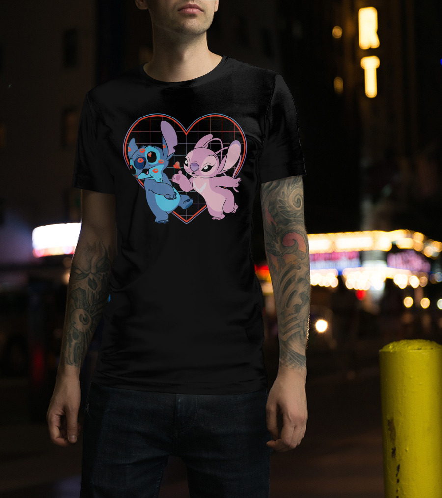 Disney Lilo And Stitch Angel Heart Grid Love T-Shirt