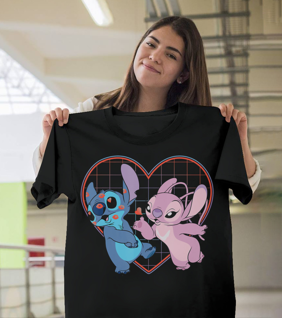 Disney Lilo And Stitch Angel Heart Grid Love T-Shirt