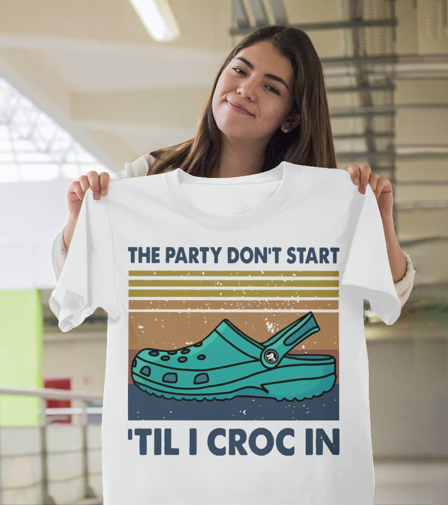 The Party Don't Start 'Til I Croc In Retro Stripes Crocs T-Shirt