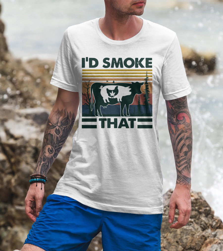 I'd Smoke That Vintage Farm Pig Cow Sunset T-Shirt