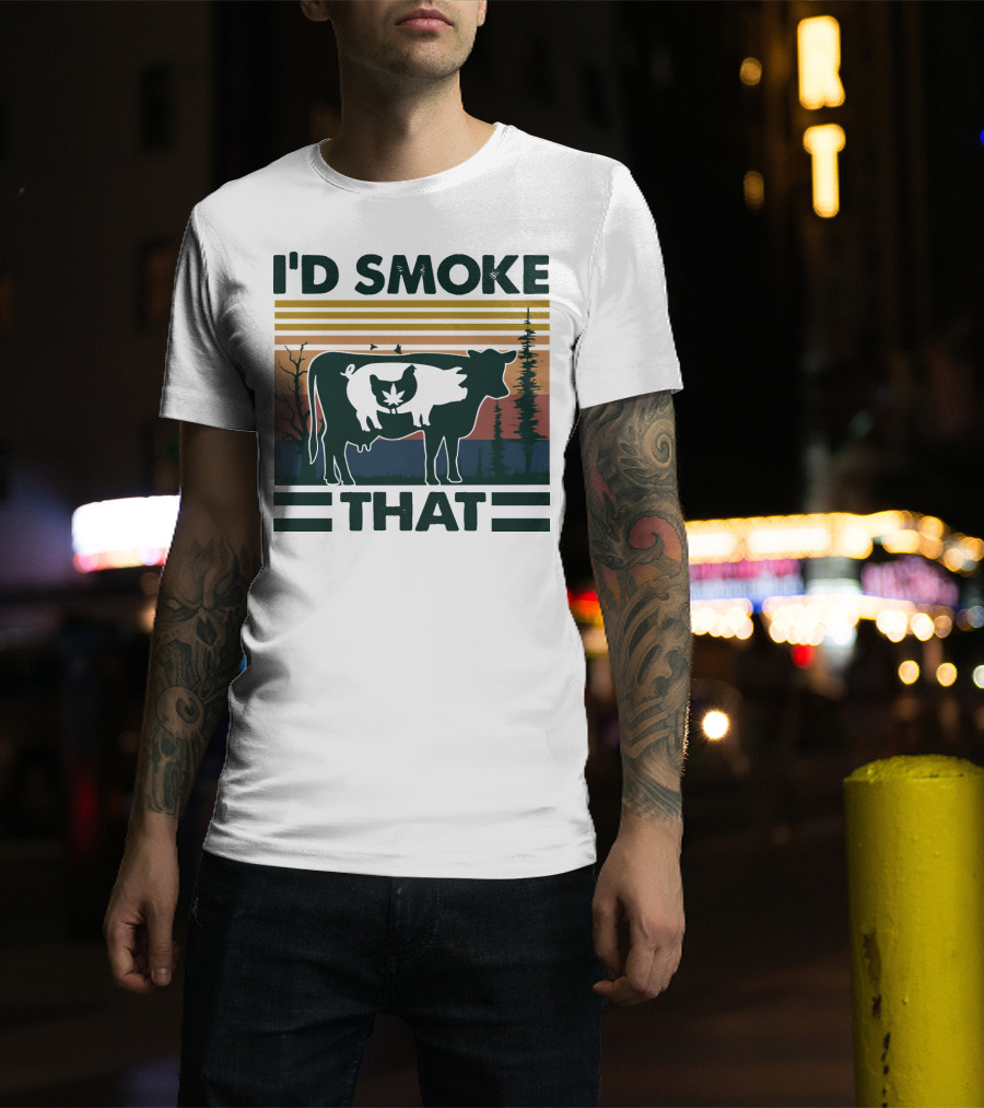 I'd Smoke That Vintage Farm Pig Cow Sunset T-Shirt