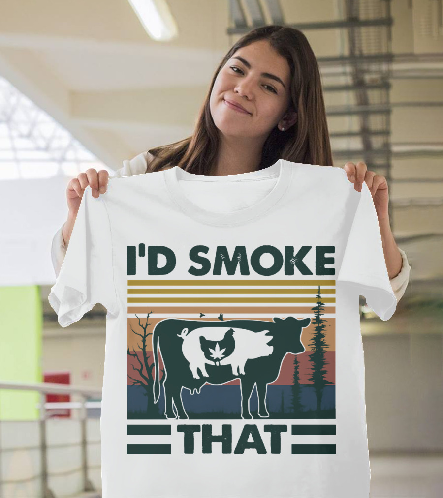 I'd Smoke That Vintage Farm Pig Cow Sunset T-Shirt
