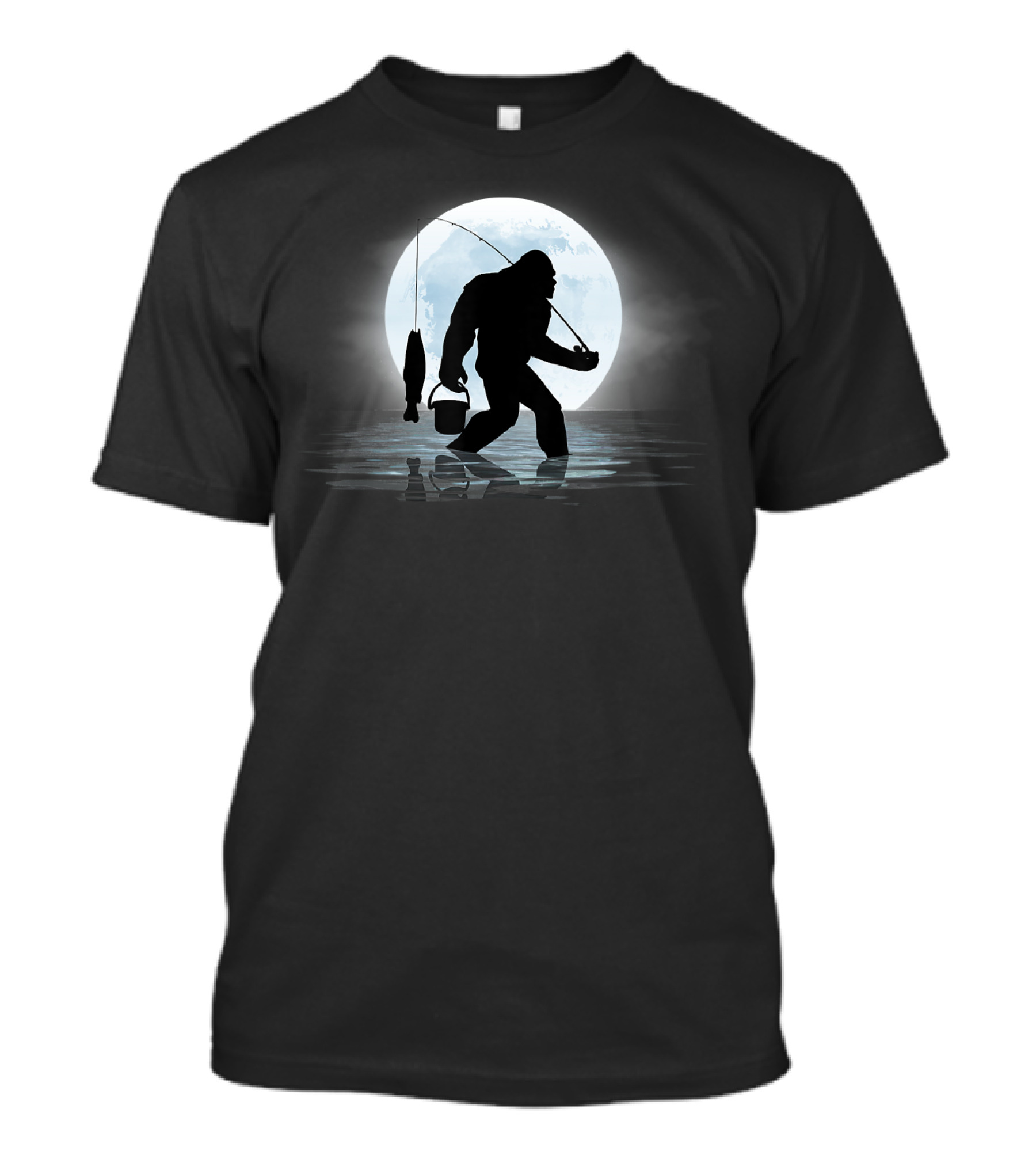 Moonlit Bigfoot Sasquatch Fishing Adventure Night T-Shirt