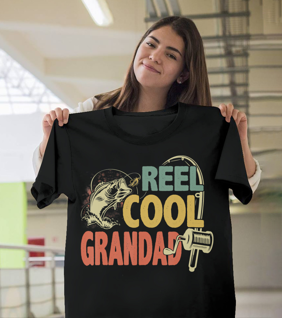 Reel Cool Grandad Vintage Fishing Motif T-Shirt
