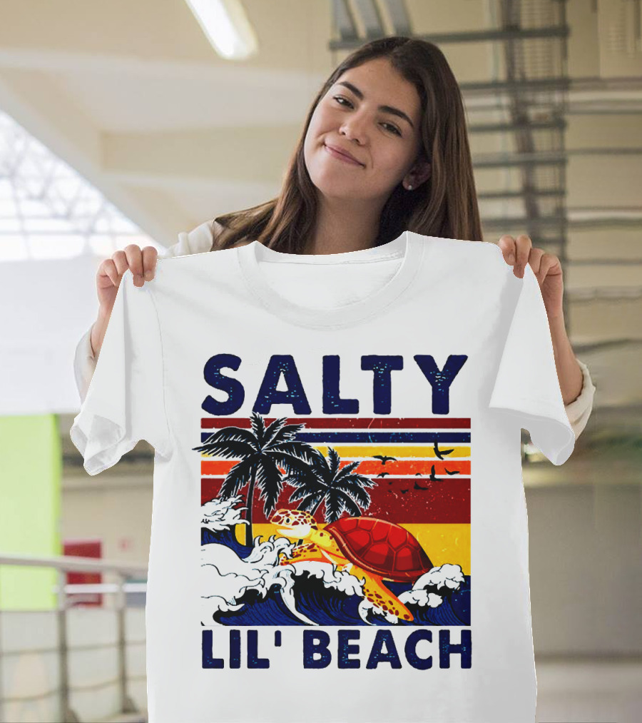 Salty Lil Beach Turtle Vintage Summer Retro Waves and Palms T-Shirt