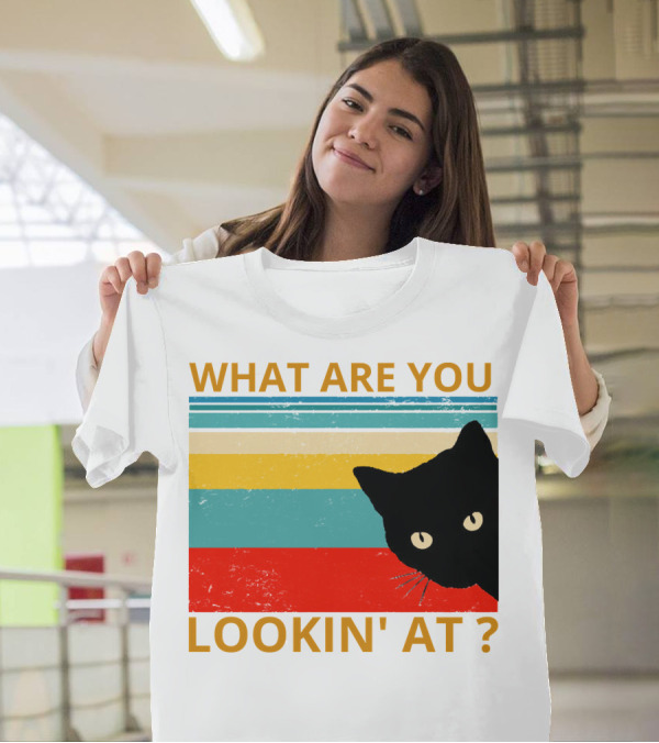 WHAT ARE YOU LOOKIN' AT BLACK CAT VINTAGE STRIPES T-Shirt