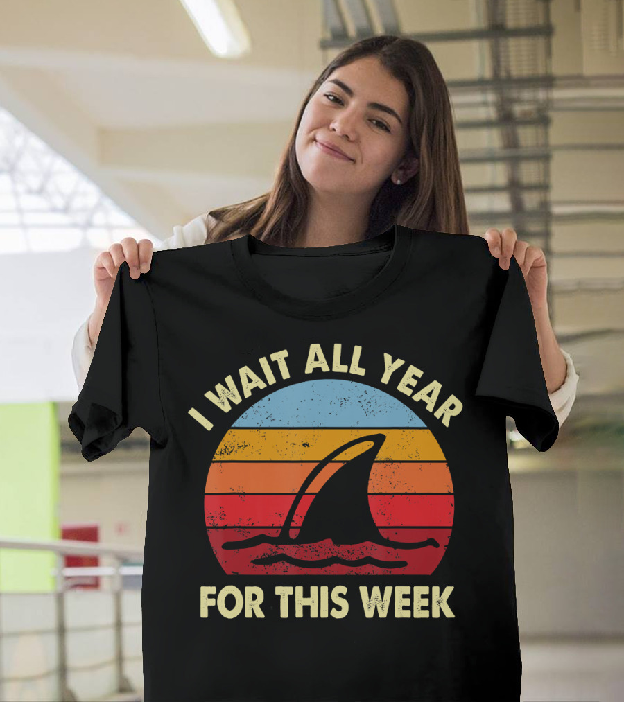 I Wait All Year For This Week Shark Retro Sunset T-Shirt
