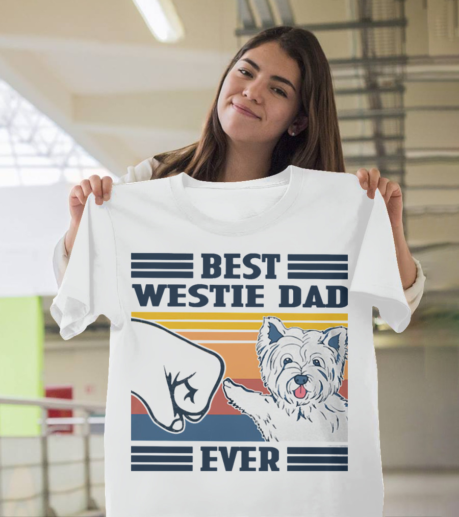 Best Westie Dad Ever Vintage Retro Fist Bump Westie Dog T-Shirt