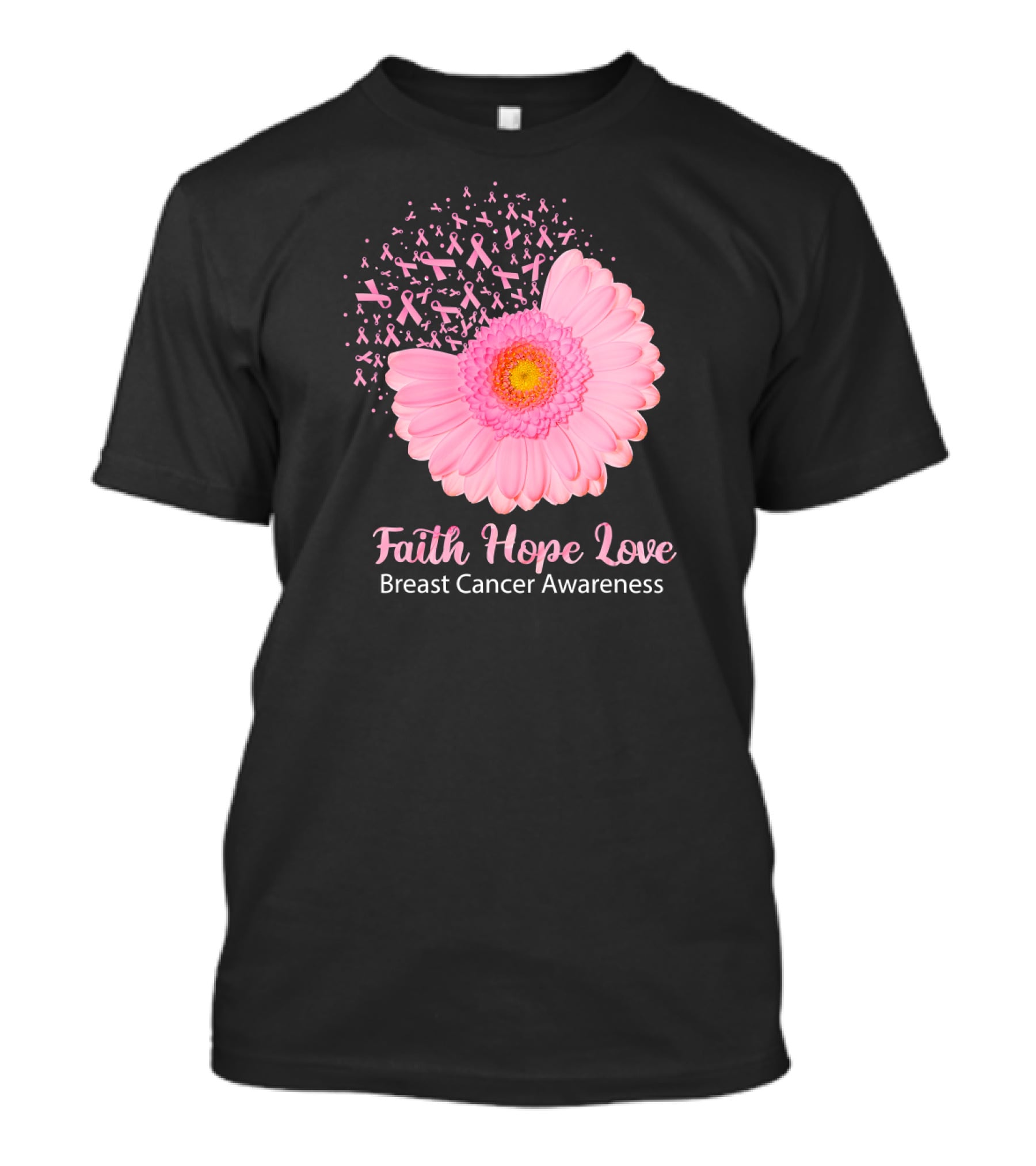 Faith Hope Love Pink Ribbon Florals Breast Cancer Awareness T-Shirt