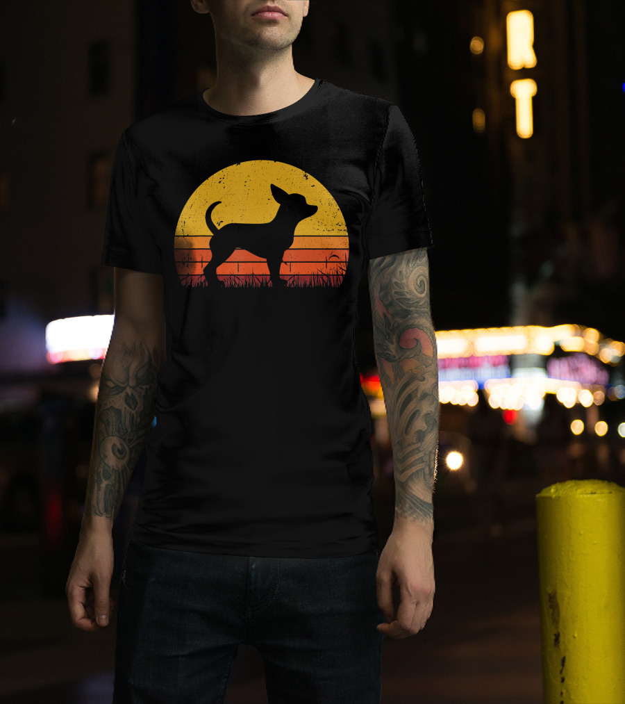 Retro Chihuahua Silhouette In Sunset T-Shirt