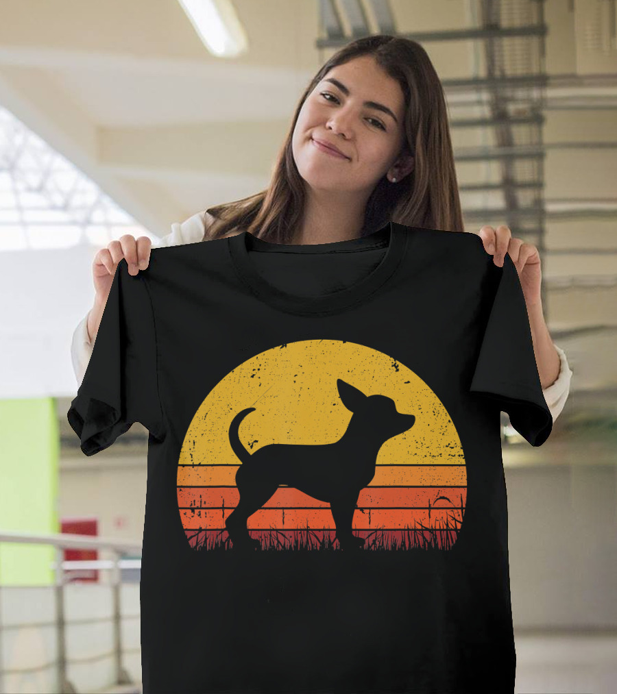 Retro Chihuahua Silhouette in Sunset T-Shirt