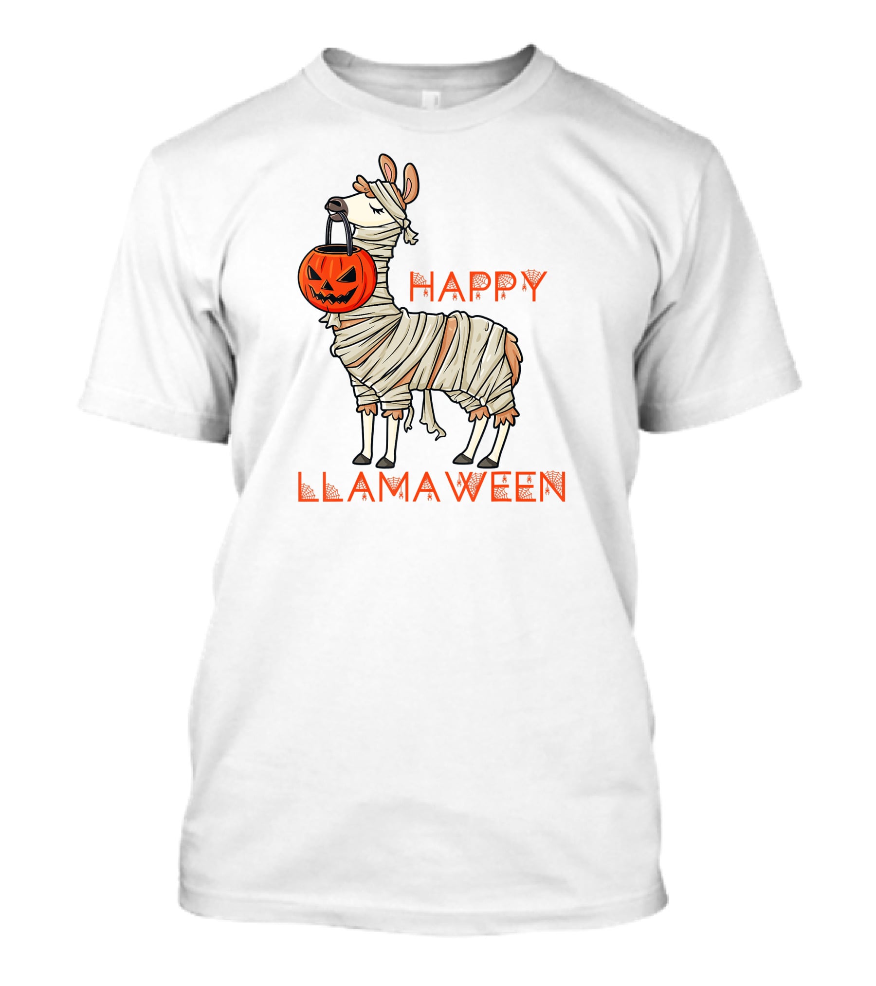 Happy Llamaween Halloween Llama Holding Pumpkin T-Shirt