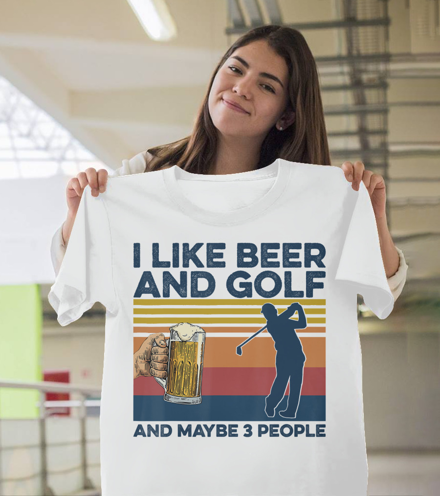I Like Beer And Golf Maybe 3 People Retro Silhouette With Beer Mug T-Shirt