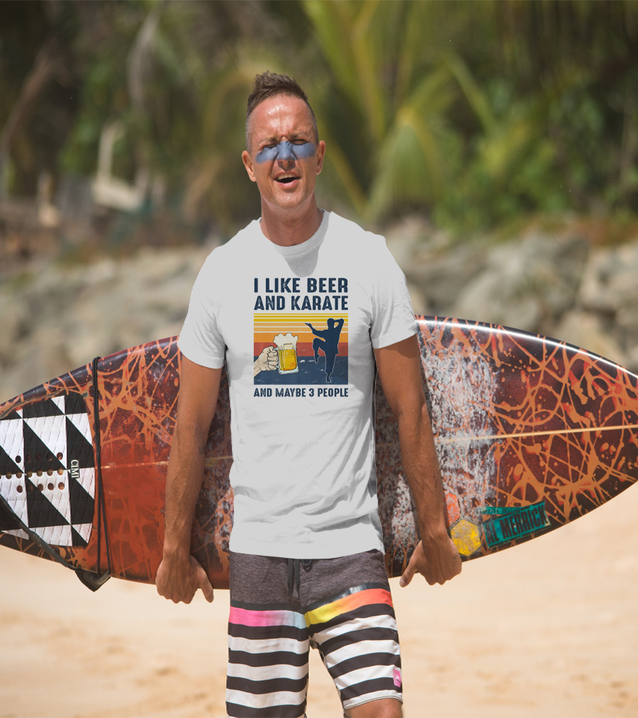 I Like Beer And Karate And Maybe 3 People Vintage Sunset T-Shirt