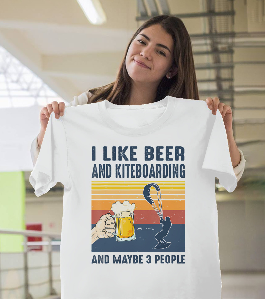 I Like Beer and Kiteboarding and Maybe 3 People Vintage Sunset T-Shirt