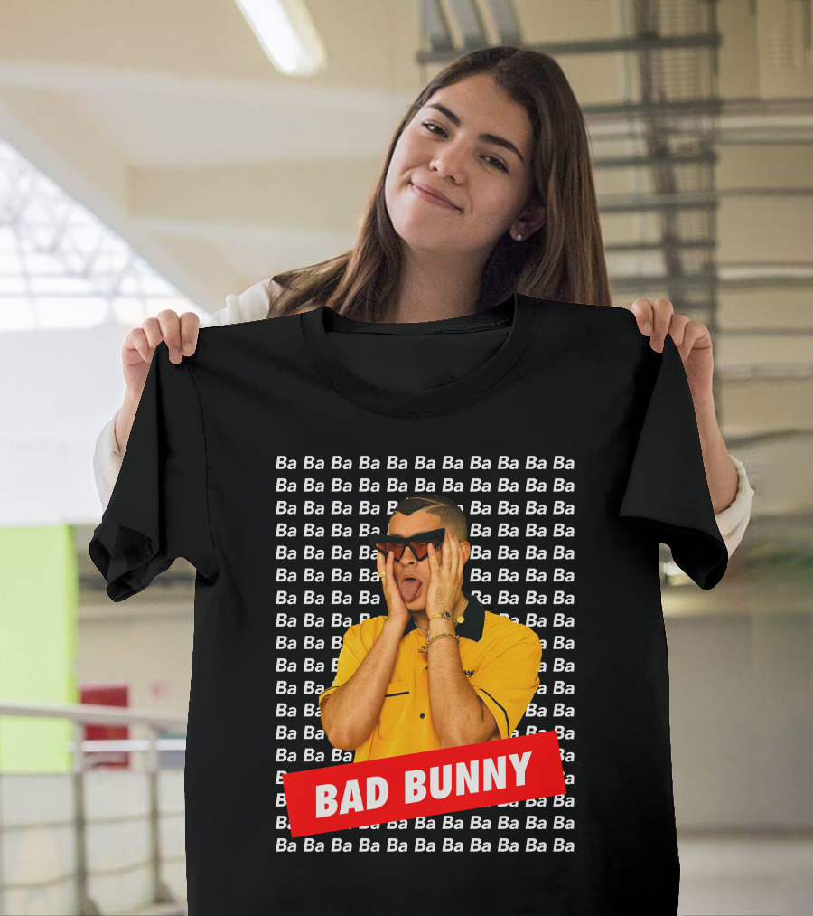 BAD BUNNY Ba Ba Ba Pattern Yellow Shirt Sunglasses T-Shirt