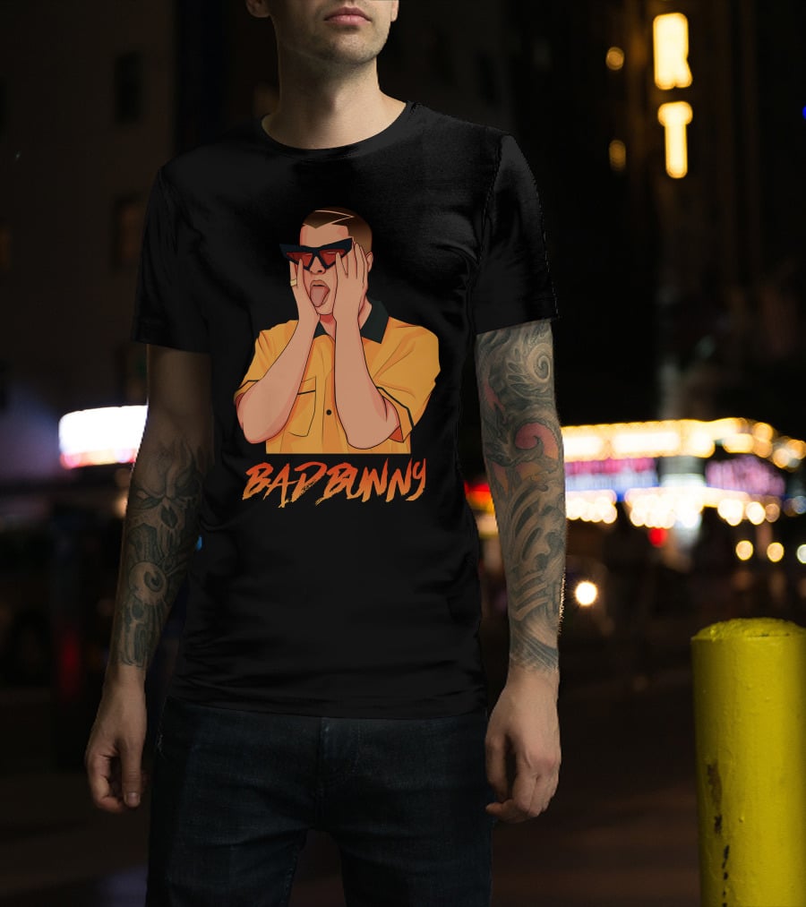 Bad Bunny El Conejo Malo Graphic Style Sunglasses Orange T-Shirt