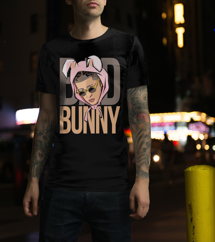 BAD BUNNY Iconic Style With Sunglasses And Bunny Ears T-Shirt