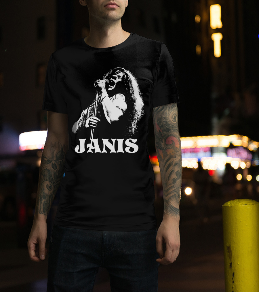 Janis Joplin White Stencil T-Shirt