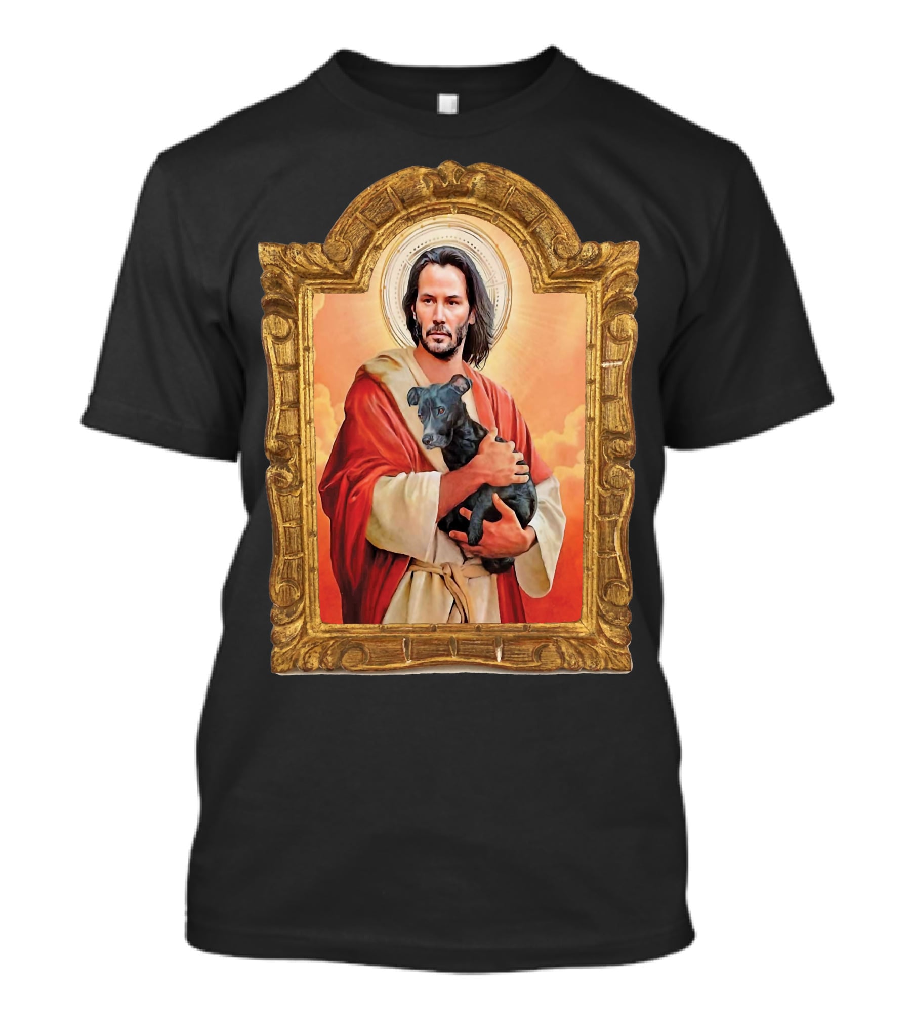 Keanu Reeves St John Patron Holding Doggies Sacred Halo Frame T-Shirt