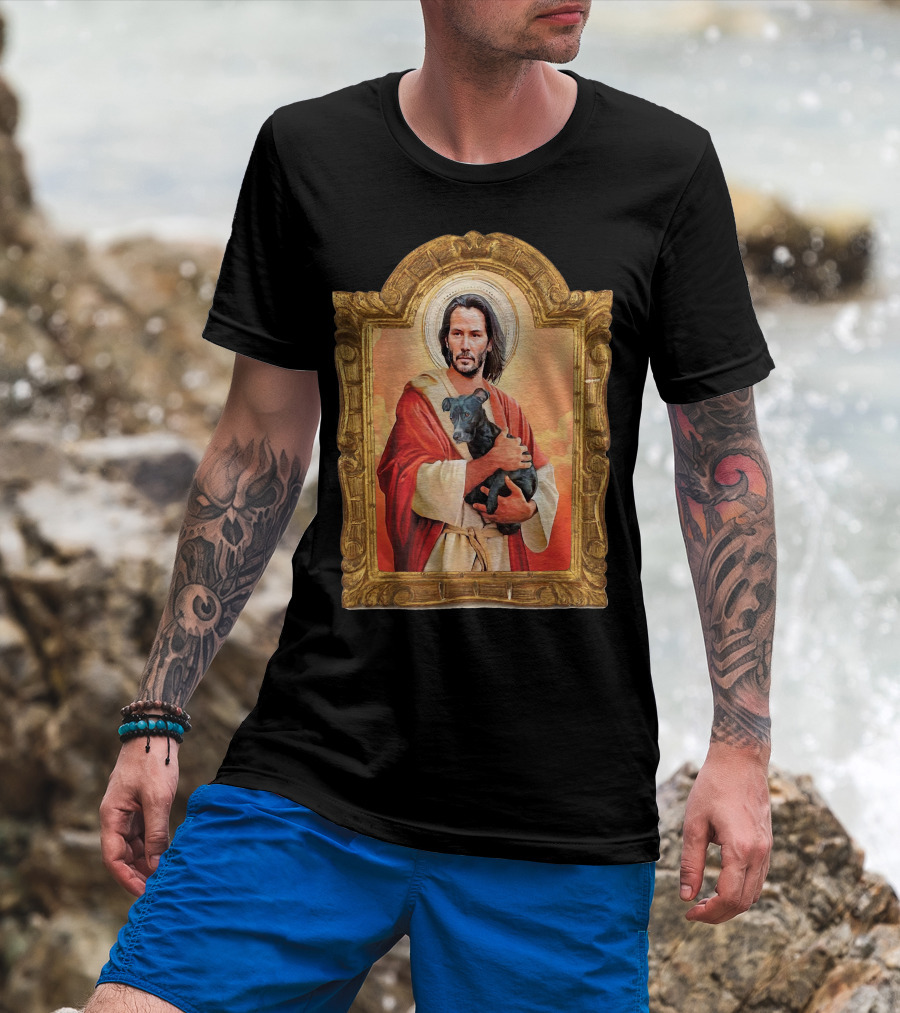 Keanu Reeves St John Patron Holding Doggies Sacred Halo Frame T-Shirt