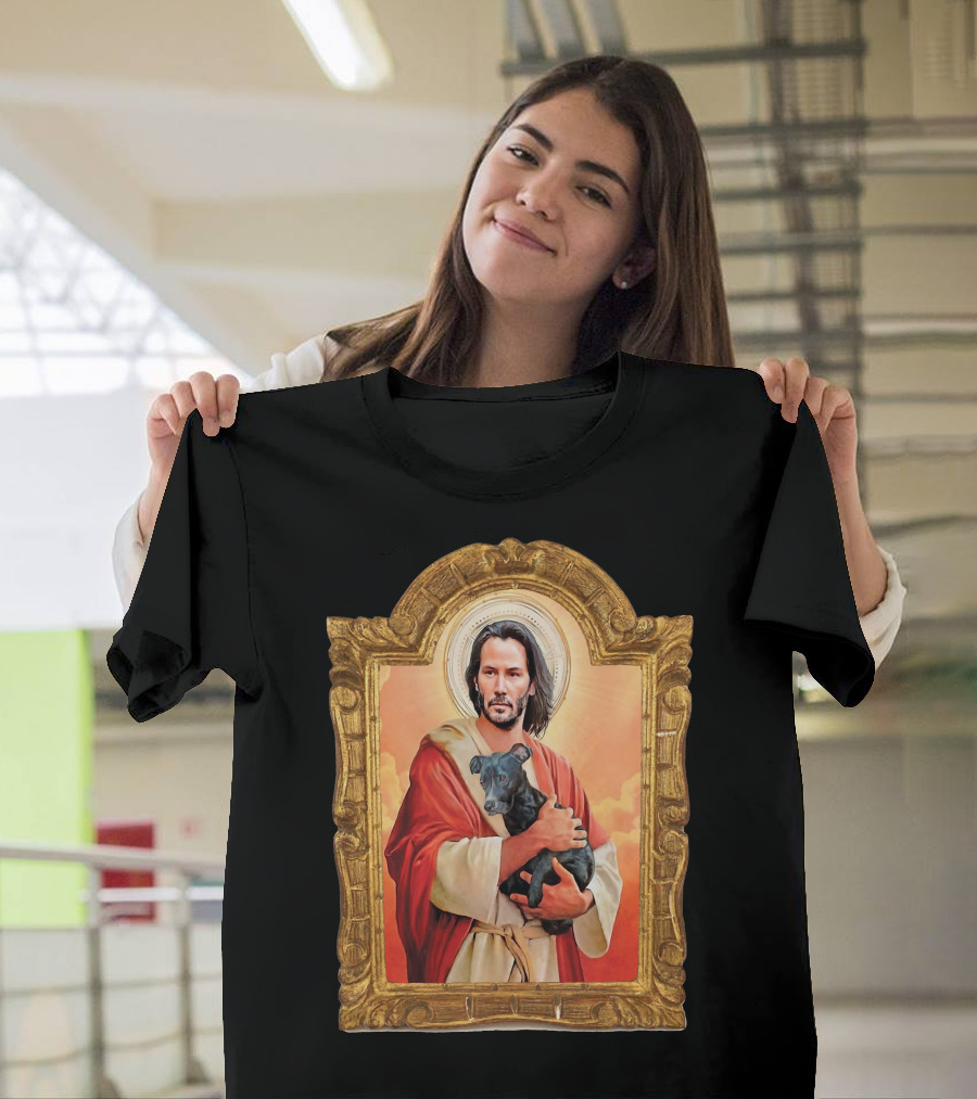 Keanu Reeves St John Patron Holding Doggies Sacred Halo Frame T-Shirt