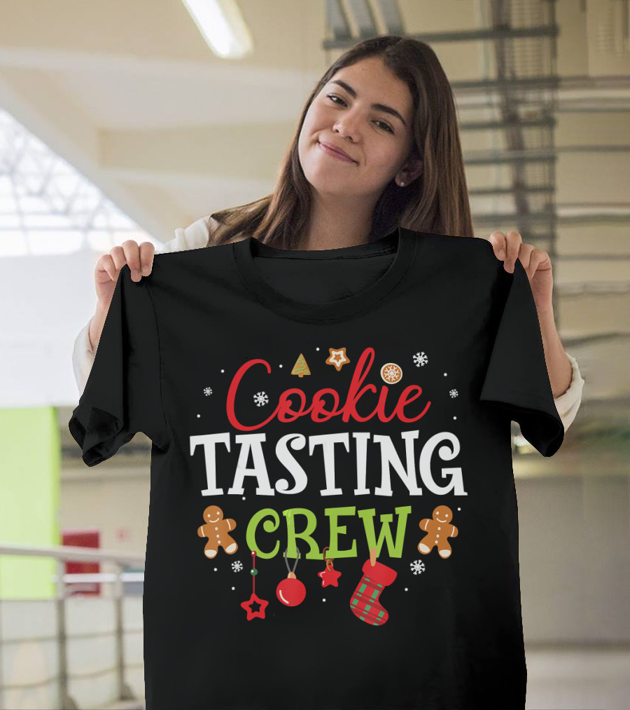 Cookie Tasting Crew Gingerbread Ornament Snowflakes Christmas Baking T-Shirt