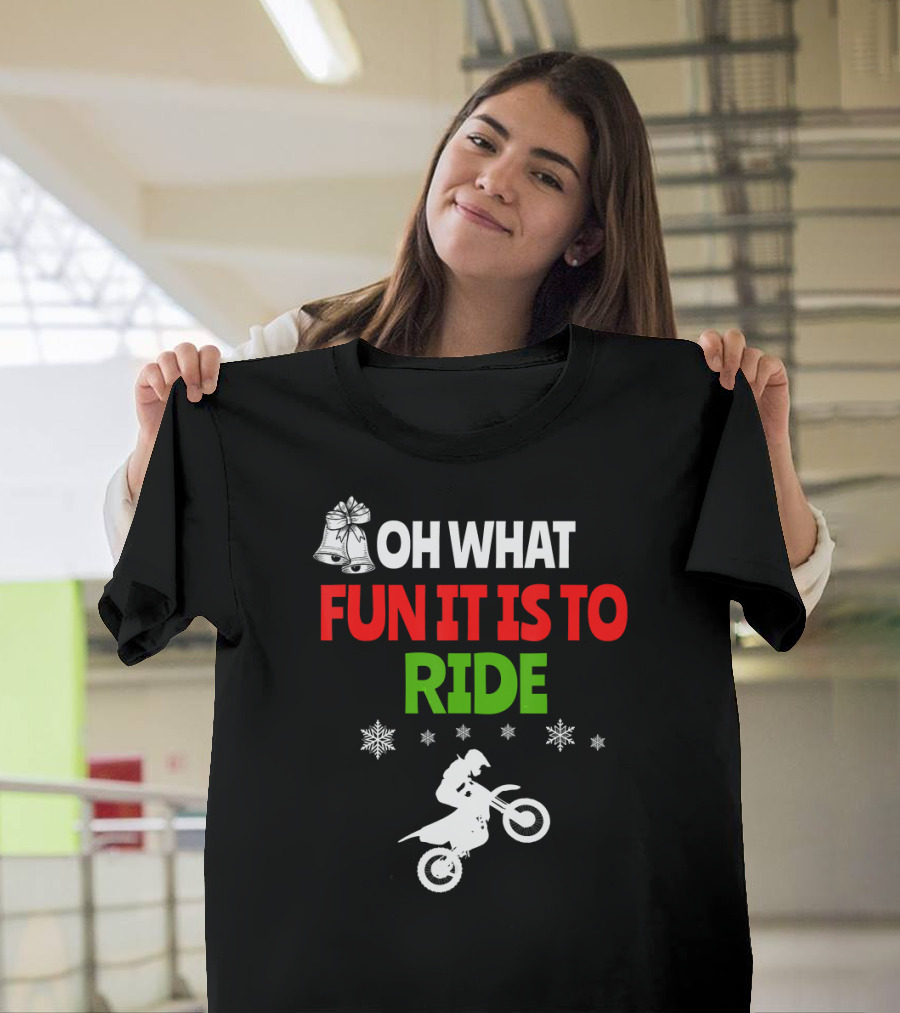 Oh What Fun It Is To Ride Christmas Dirt Bike With Bells And Snowflakes T-Shirt