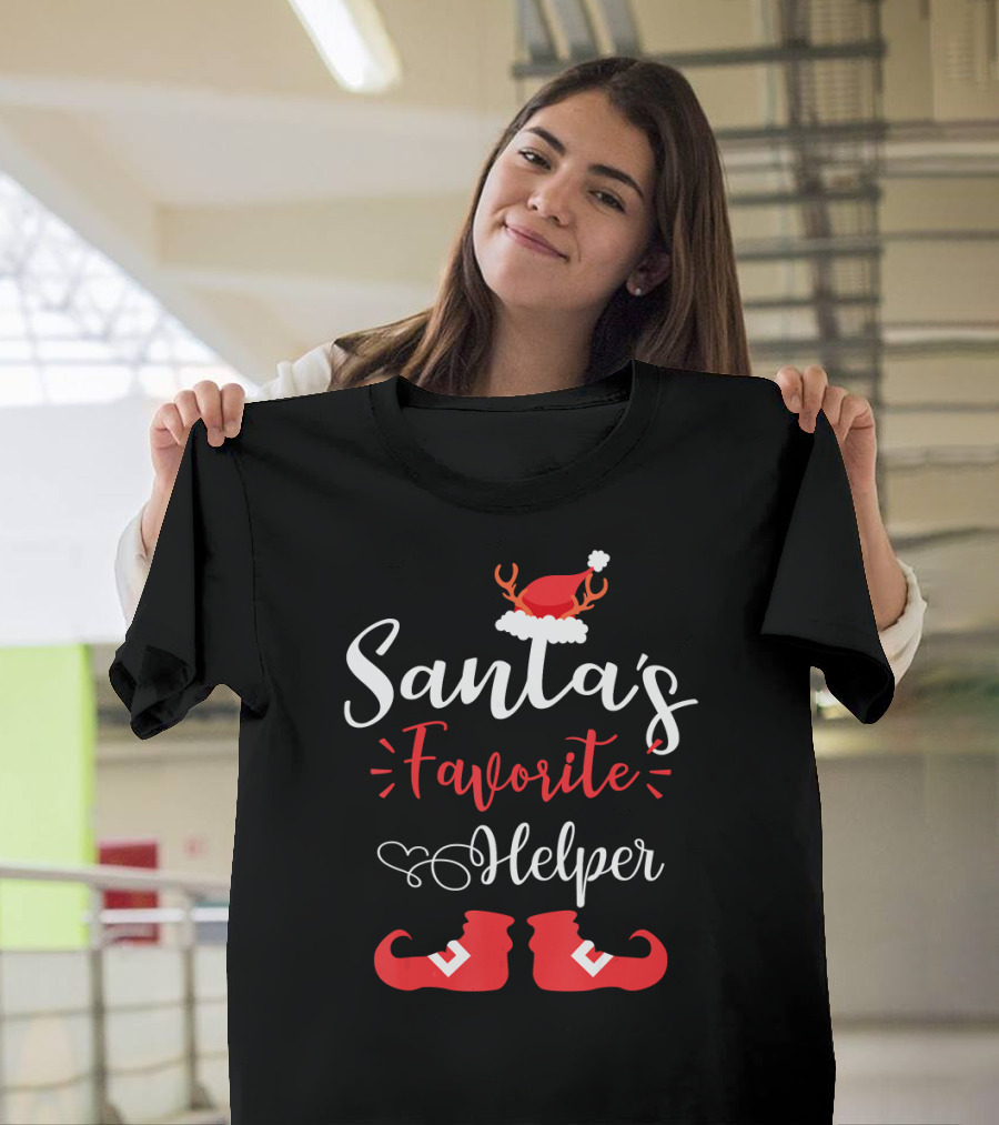 Santa's Favorite Helper Reindeer Antlers and Red Elf Shoes T-Shirt