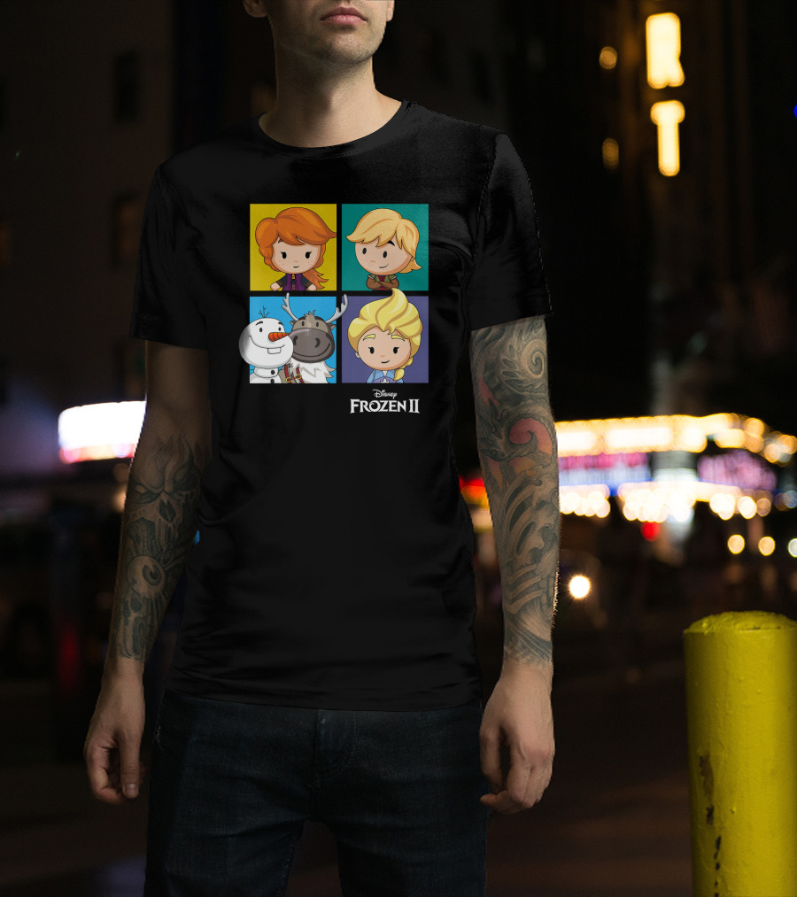 Disney Frozen 2 Chibi Character Panels Elsa Anna Olaf Kristoff Sven T-Shirt