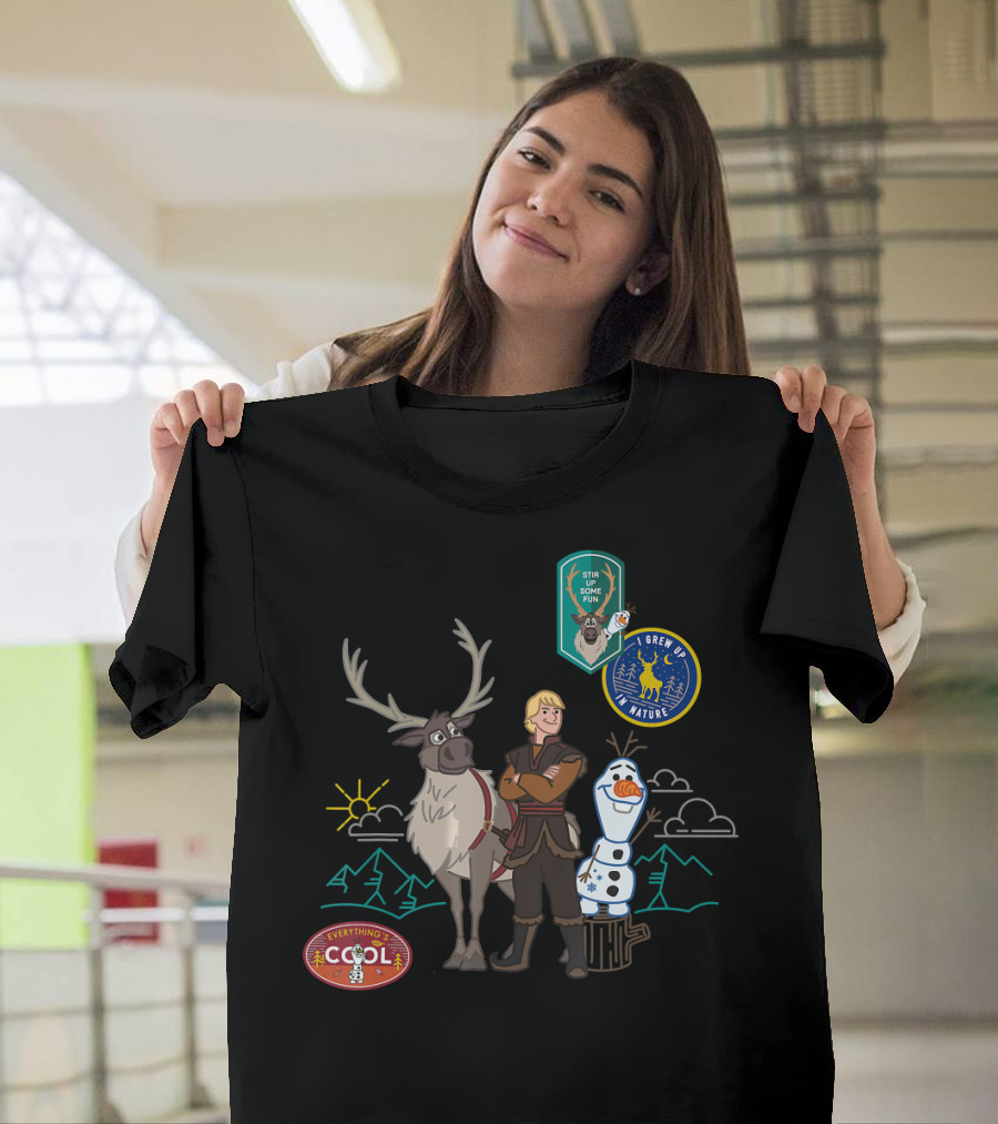 Disney Frozen 2 Olaf Sven Kristoff Everything's Cool Summertime Fun Patches T-Shirt