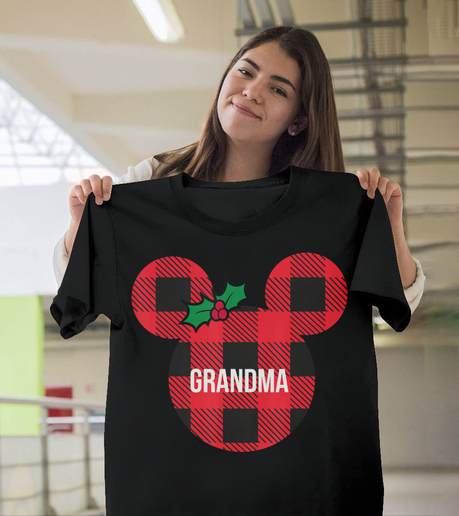 Disney Minnie Mouse Plaid Grandma Holiday Family Christmas T-Shirt