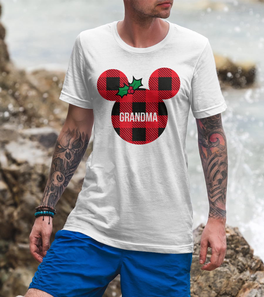 Disney Minnie Mouse Plaid Grandma Holiday Family Christmas T-Shirt