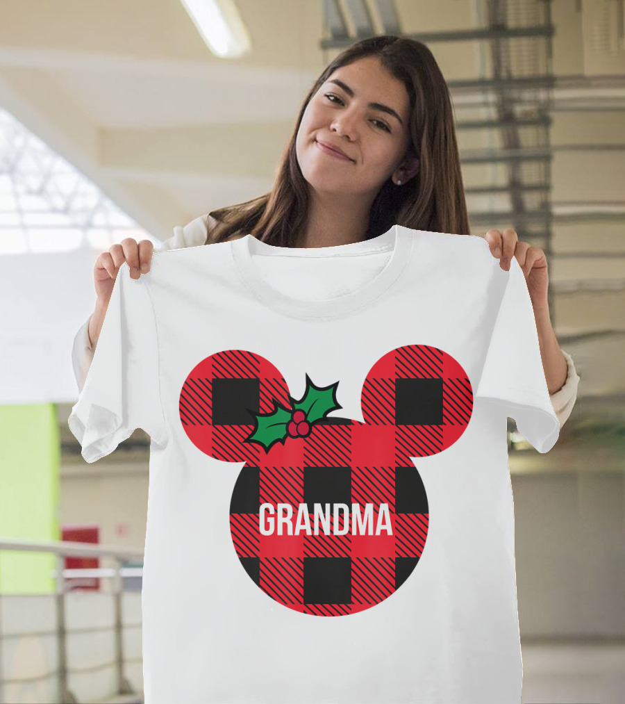 Disney Minnie Mouse Plaid Grandma Holiday Family Christmas T-Shirt