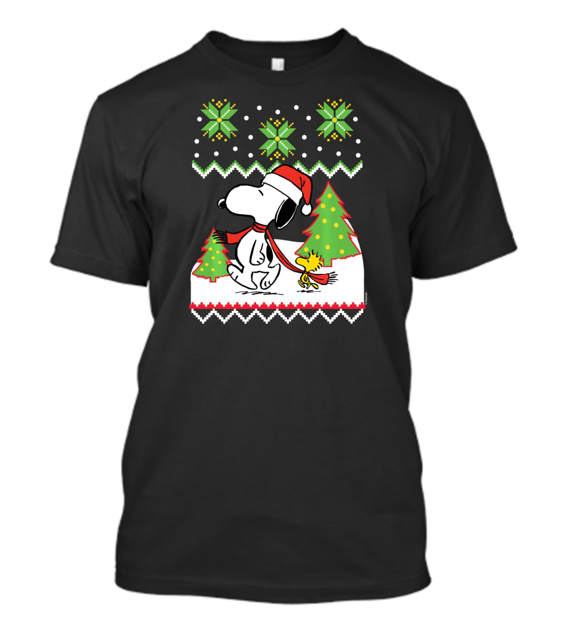 Peanuts Santa Snoopy Woodstock Snow Christmas Trees T-Shirt
