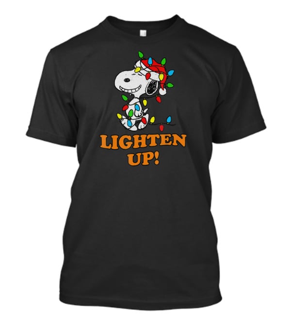 Peanuts Snoopy Christmas Lighten Up With Holiday Lights And Santa Hat T-Shirt