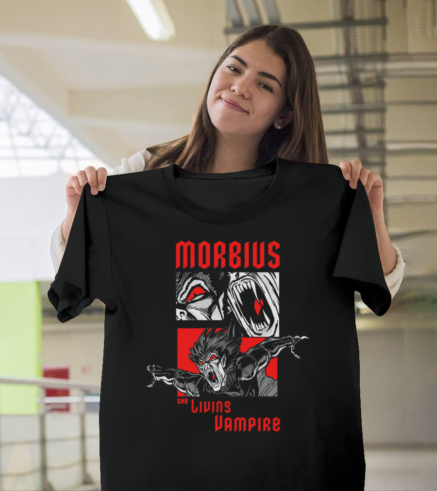 Marvel Morbius The Living Vampire Panels Red Black Comic T-Shirt