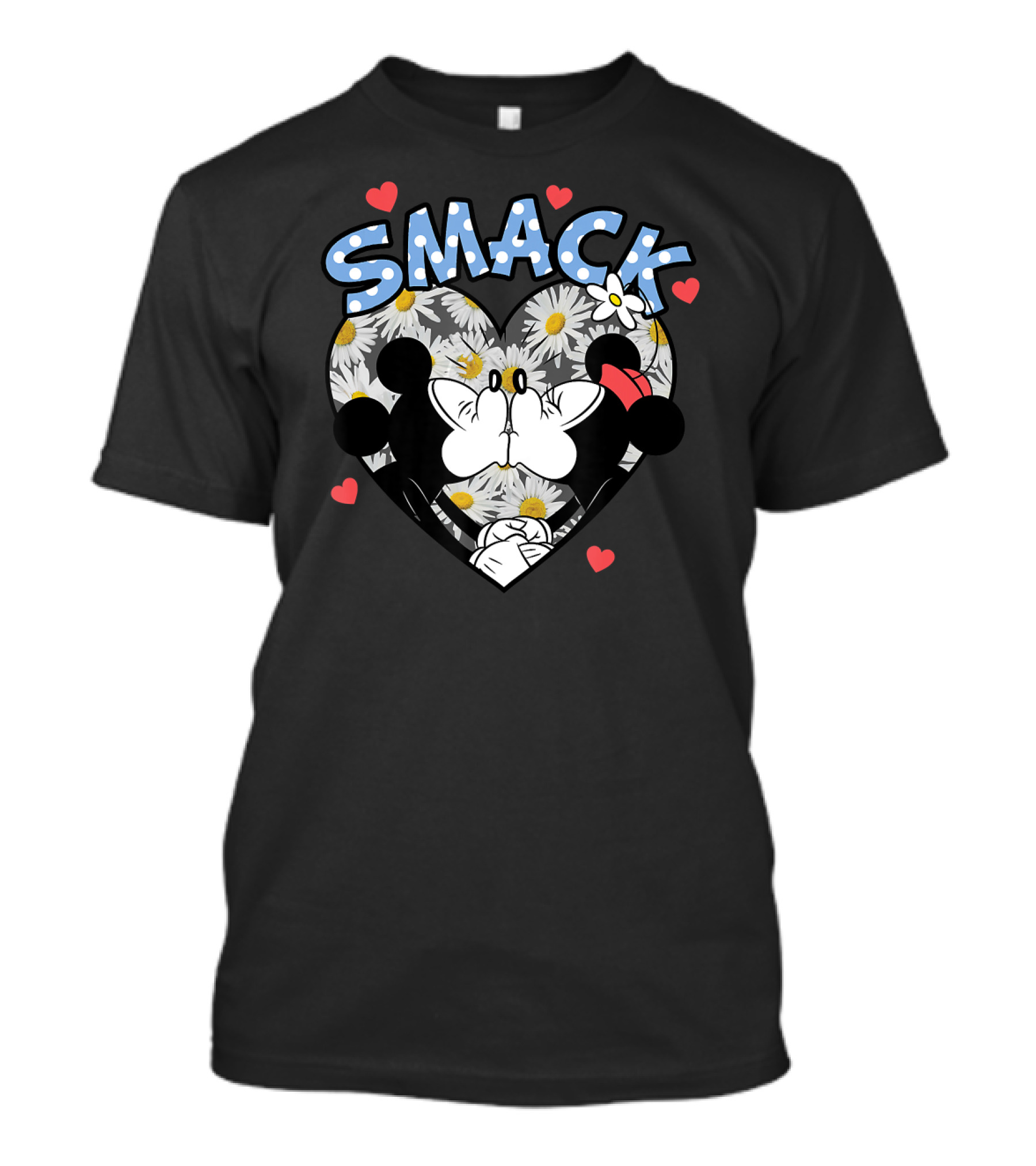 Disney Valentines Smack Kiss Heart Daisies Mickey And Minnie T-Shirt