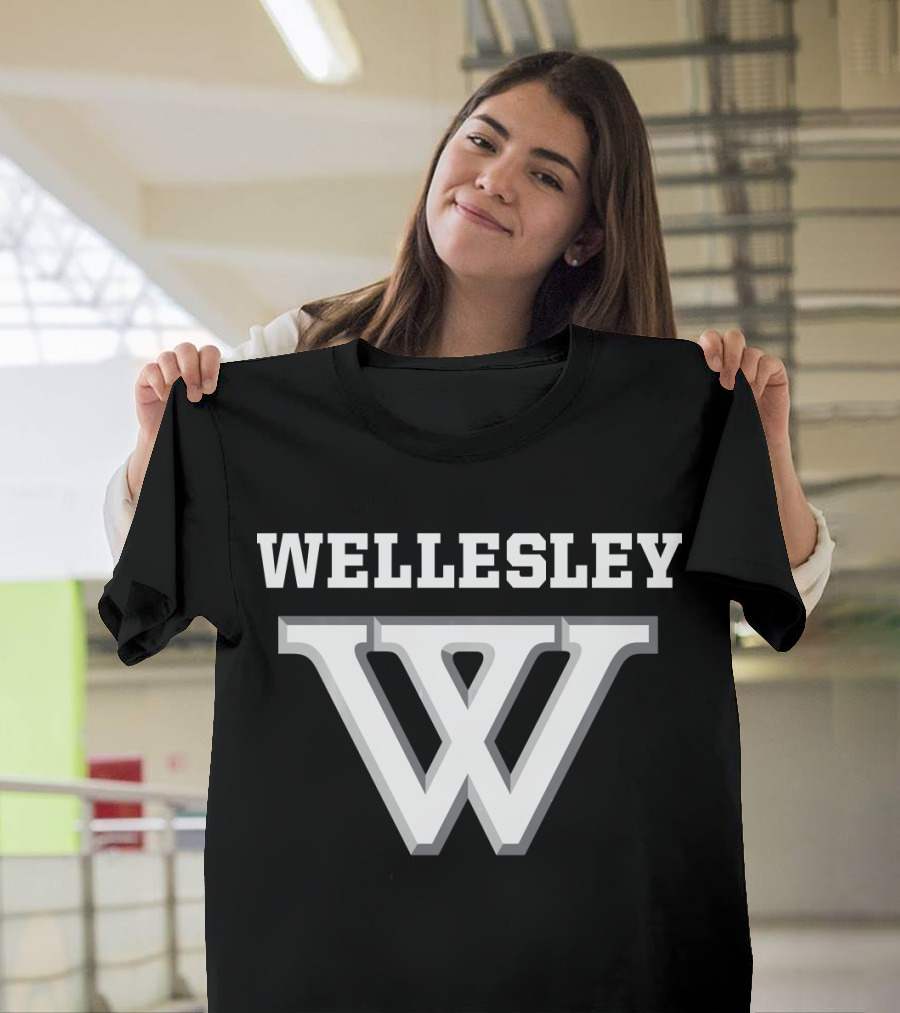 Wellesley College NCAA Bold Lettering and Iconic W T-Shirt