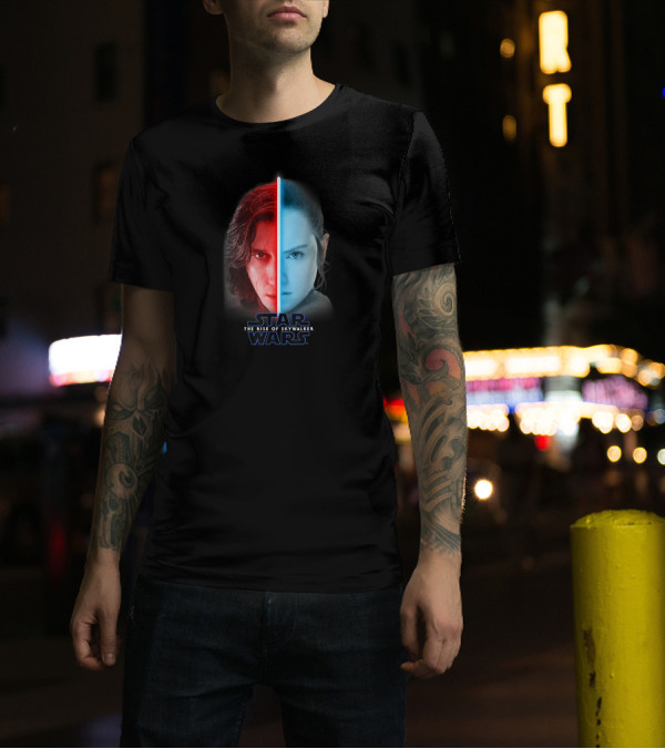 Star Wars The Rise Of Skywalker Rey Kylo Ren Lightsaber Split T-Shirt