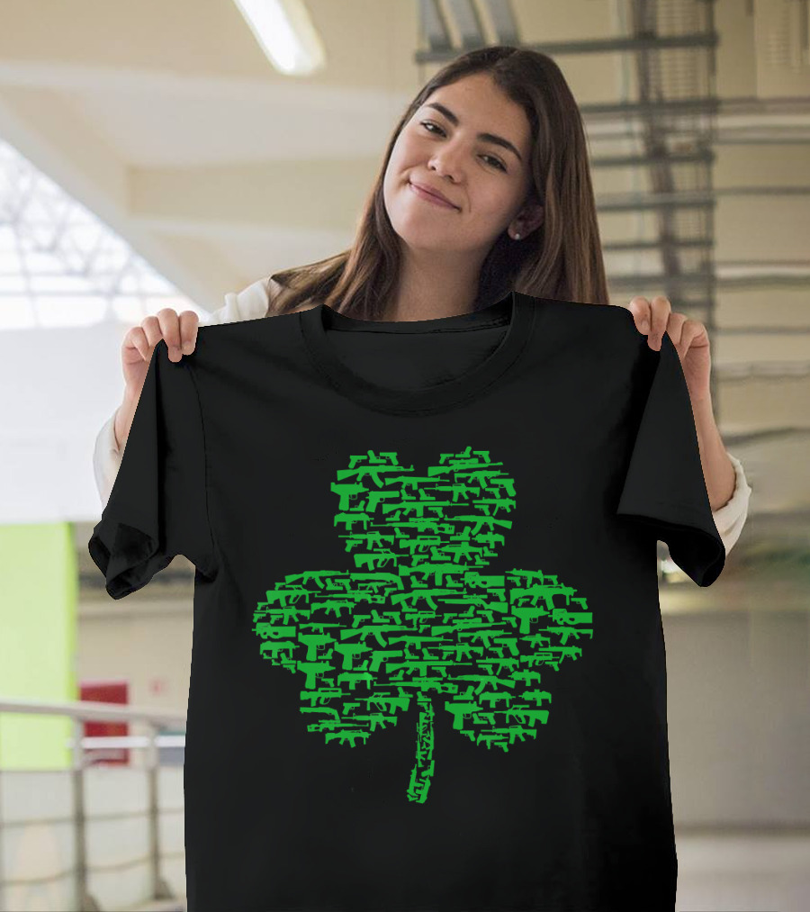 St Patrick's Day Clover Made Of Guns T-Shirt
