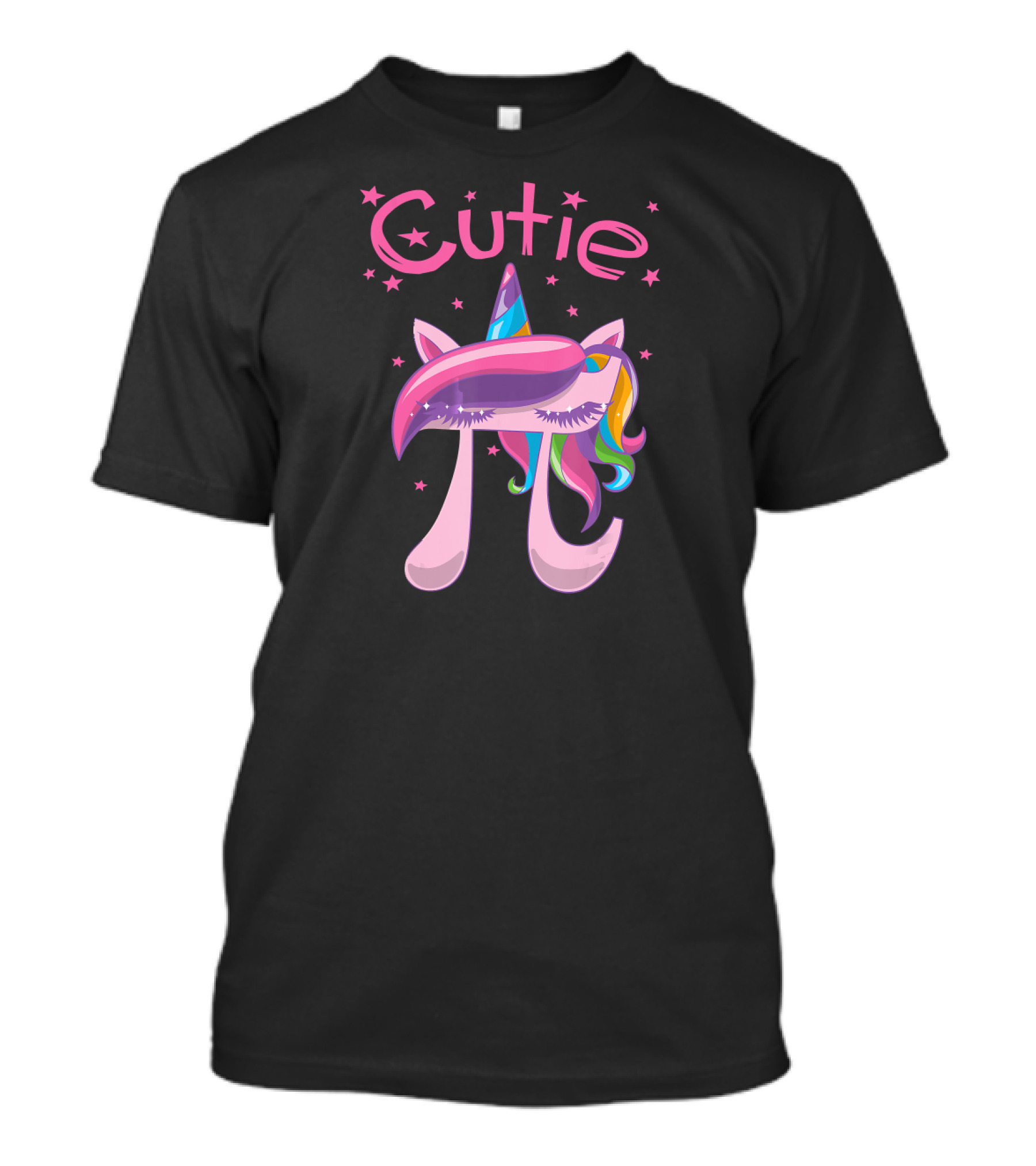 Cutie Pi Unicorn Girls With Rainbow Horn And Stars T-Shirt