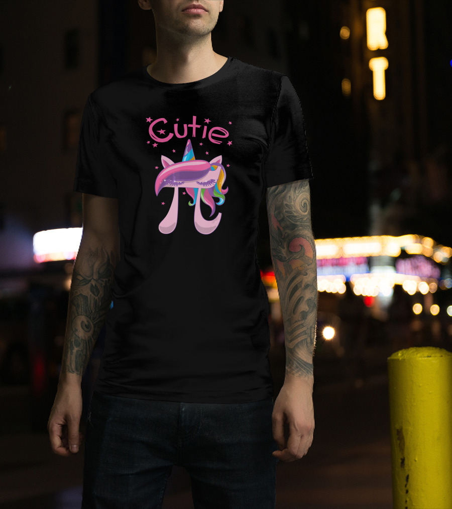 Cutie Pi Unicorn Girls With Rainbow Horn And Stars T-Shirt