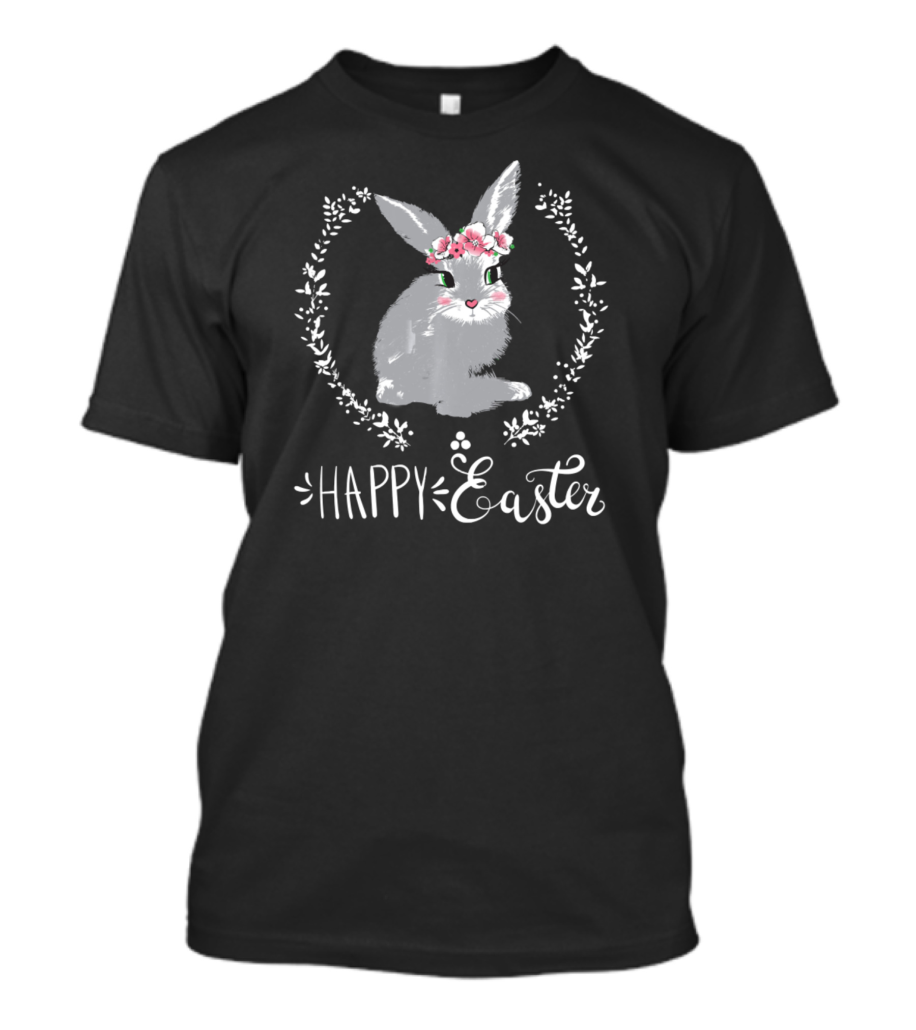 Happy Easter Bunny With Floral Wreath T-Shirt