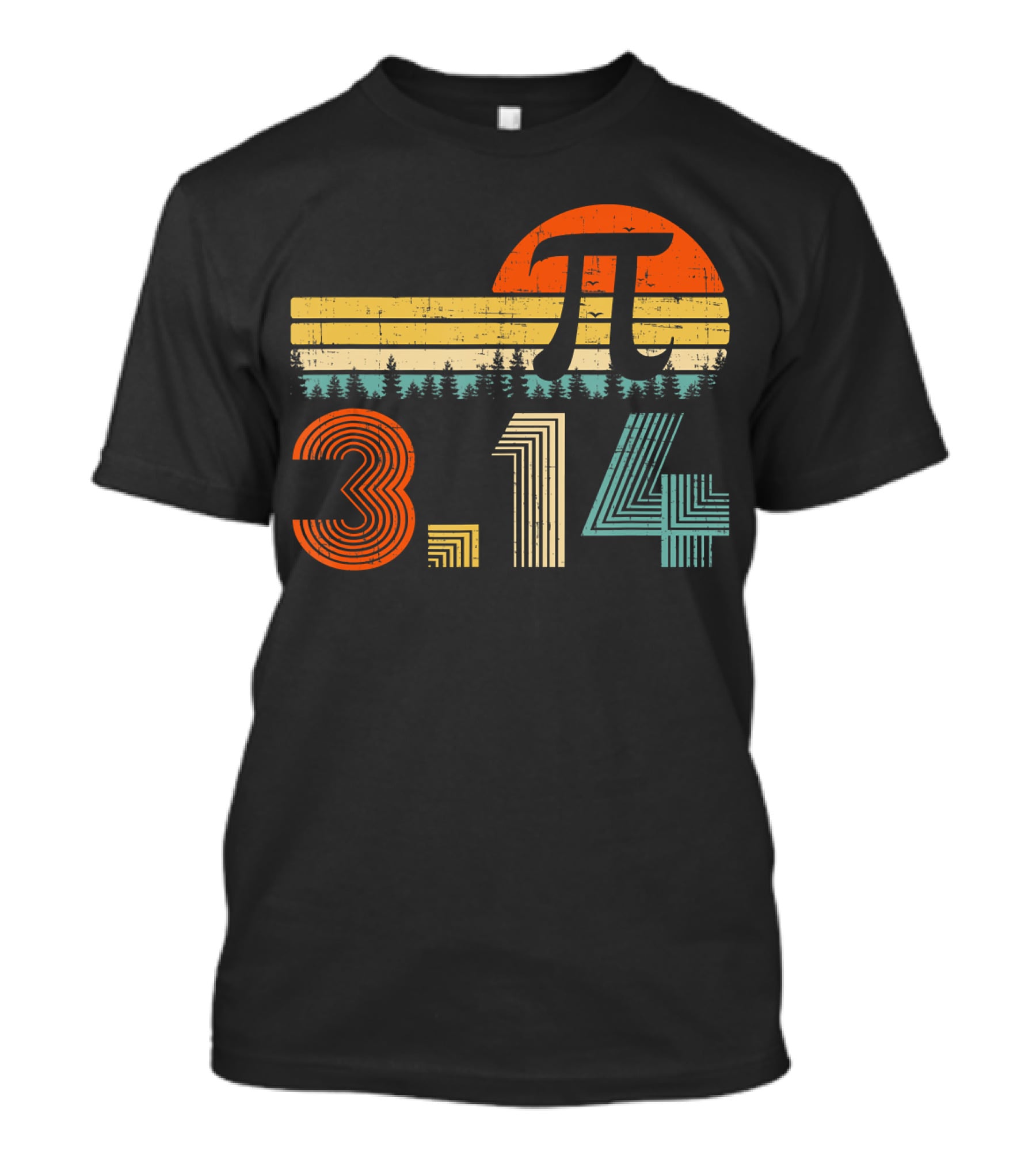 Pi Day Math Teacher 3.14 Retro Sunset Forest T-Shirt