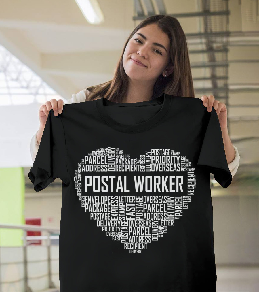 Postal Worker Heart Parcel Delivery Priority Mail Postage Stamp Express T-Shirt
