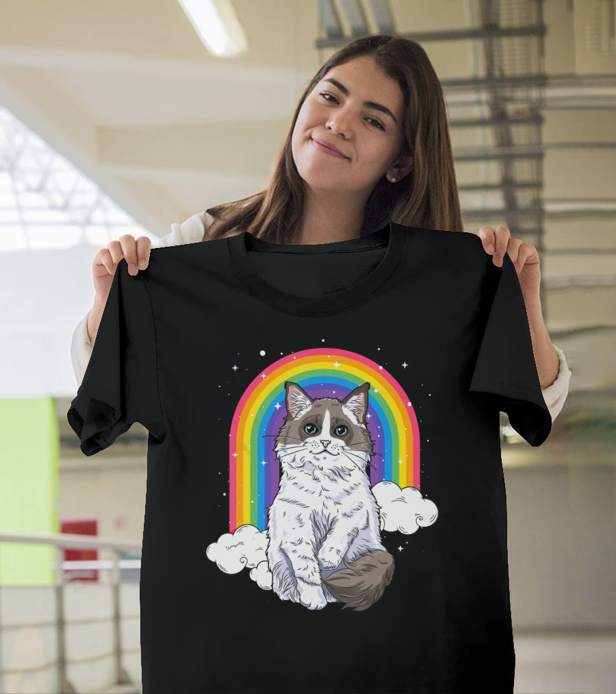 Ragdoll Cat with Rainbow and Clouds for Kitty Lovers T-Shirt