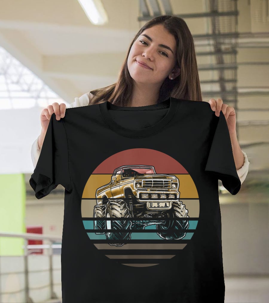 USA Retro Vintage Monster Truck Sunset T-Shirt