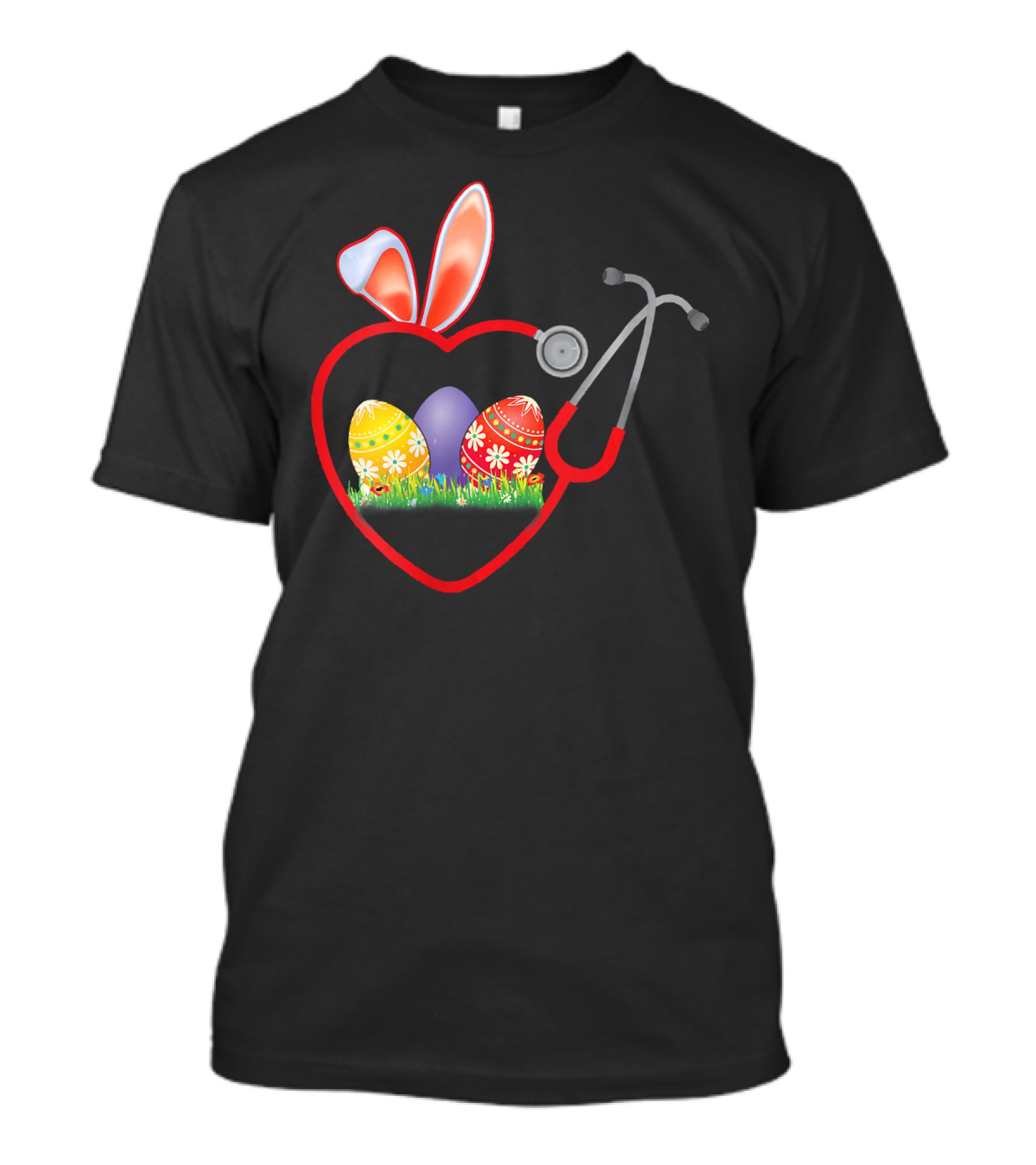 Stethoscope Heart Bunny Ears Easter Eggs Nurse T-Shirt