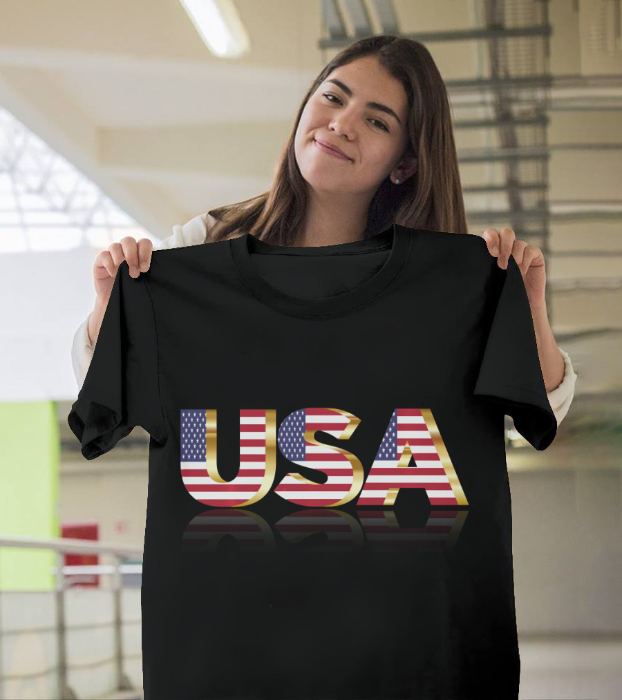 USA America Flag Patriotic Text T-Shirt
